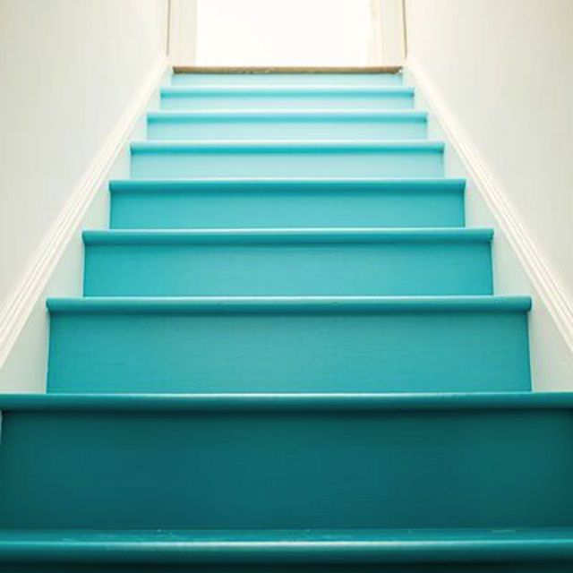 Bright blue painted staircase refurbishment