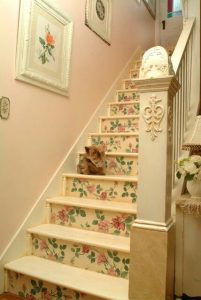 shabby chic wallpaper staircase